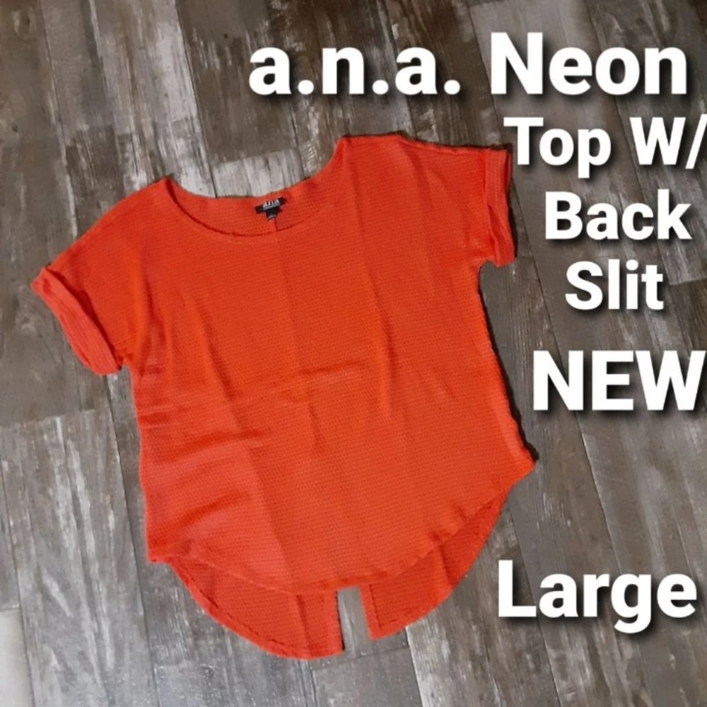 NEW a.n.a Neon Knit Sweater Top With Back Slit Size Large Neon Red Orange